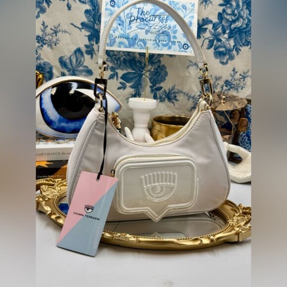 🆕 CHIARA FERRAGNI 🧿 NWT Vicky Eyelike Tote Bag - Borsa a Mano - White - Picture 3 of 16